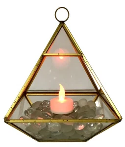 Terrario suculento espécimen de curiosidades triángulo geométrico vidrio latón años 60 MCM DE COLECCIÓN - Imagen 1 de 16