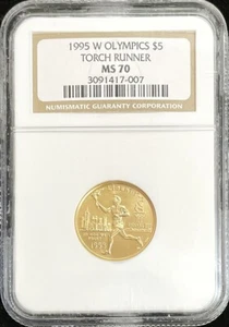 1995 W GOLD $5 OLYMPICS TORCH RUNNER COMMEMORATIVE COIN NGC MINT STATE 70 - Picture 1 of 2