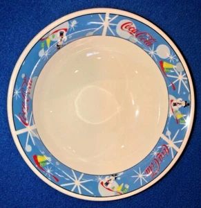 Coca Cola Laughing Snowman Blue Christmas Holiday Winter Cereal Soup Bowl - Picture 1 of 6