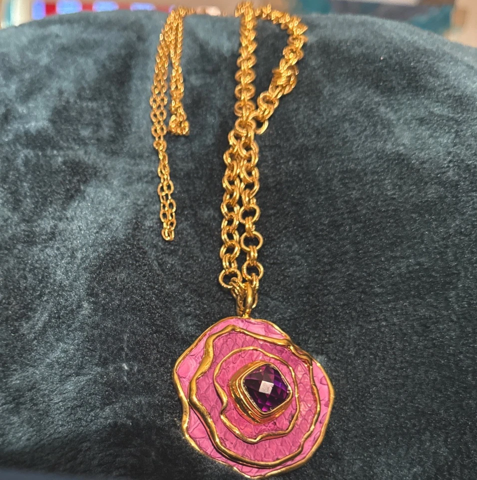 Collar Colgante Kara Ross para Kara Metálico Lagarto Pitón Rosa Flor Joyería * Foto 1 de 4