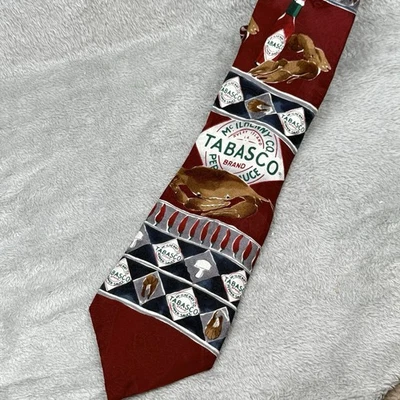 Corbata Salsa Tabasco Para Hombres 4" Ancho Granate Patrón Diamante Mariscos 100% Seda Corbata Foto 1 de 4