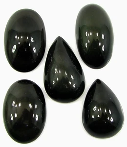 201.45 Ct Natural Black Obsidian Loose Gemstone Cabochon 5 Pcs Stone Lot - 26680 - Picture 1 of 2