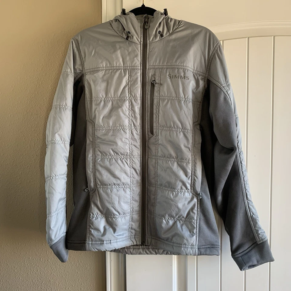 Simms Kinetic Jacket Mens Medium Gray Puffer Hooded Lightweight Fishing Coat - Image 1 of 4