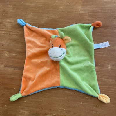 Doudou plat vache girafe bleu vert orange jaune BAMBIA - Photo 1/4