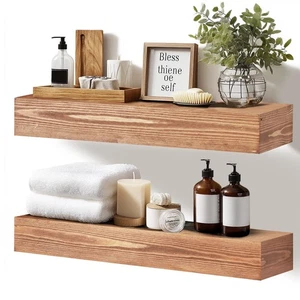 Estantes flotantes 17x3x7 pulgadas montados en la pared - Juego de 2 madera rústica madera maciza con... - Imagen 1 de 8