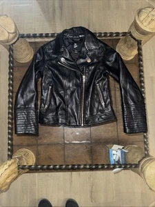 Art Class Girls Jacket Black Solid Moto Faux Leather Size 4-5 - Picture 1 of 9