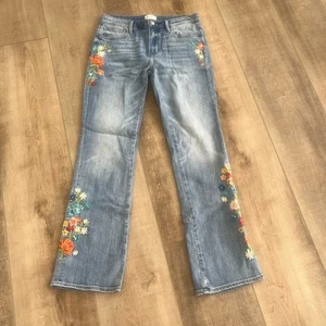 Driftwood KELLY Tag 29/32 Bootcut Ankle Jeans Blumen bestickt blau Denim - Bild 1 von 7