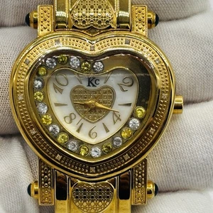 Techno Com by KC Gold Heart Bezel Floating Diamonds Womens Watch NOB - Picture 1 of 8