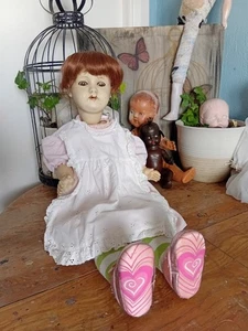 Antique Walking Doll. Porcelain Head And Composition Body. Metal Mechanisms. - Picture 1 of 20