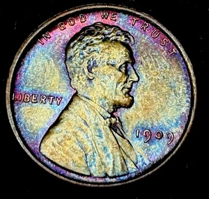 UNC 1909 VDB Lincoln Wheat Cent Beautiful PURPLE RED BLUE Color - Picture 1 of 2