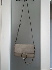 Chloe Faye Leather Suede Small Shoulder Bag Mini Bag Greige Gray Used 2501M - Picture 1 of 13