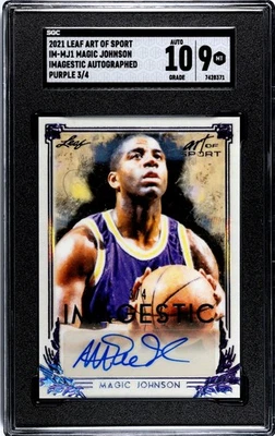 Hoja Art of Sport Magic Johnson 2021 autógrafo púrpura SGC 9 con 10 automático (3/4) Foto 1 de 2