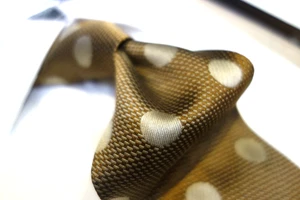 Emilio Romano Silk Tie Necktie Taupe brown tan Polka dot - Picture 1 of 2