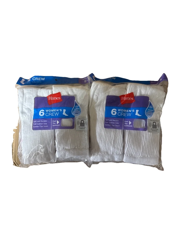 HANES WOMEN'S CREW SOCKS WHITE 10 PACK- SHOE SIZE 5-9 (Value Pack)