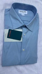 Tommy John Dress Shirt 16.5 33 Blue  Stay-Tucked Slim Fit Button-up Long Sleeve - Picture 1 of 5
