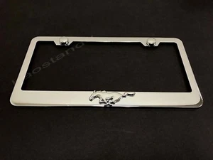 1x HORSE PONY 3D Emblem STAINLESS STEEL License Plate Frame + Screw Cap - Picture 1 of 2