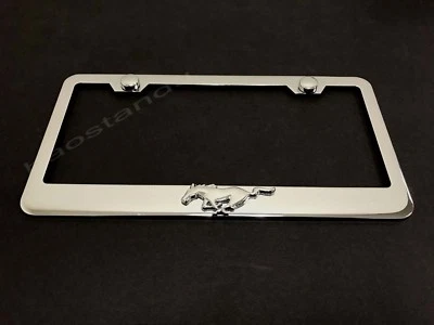 1x HORSE PONY 3D Emblem STAINLESS STEEL License Plate Frame + Screw Cap - Image 1 of 2