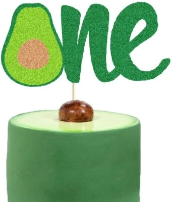 Cake Topper Green Glitter Avocado One NIP Birthday Party Celebration - Image 1 of 4