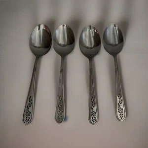 Set Of 4 Rogers FLORAL MIST Korea Stainless Silverware Spoon 7" Inch - Picture 1 of 5
