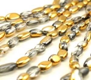 18X10MM TITANIUM GOLD CRYSTAL QUARTZ GEMSTONE PEBBLE LOOSE BEADS 7inch - Picture 1 of 4