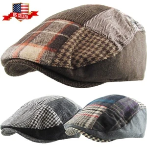 Multi Patch Plaid Wool Blend Newsboy Gatsby Ivy Hat Golf Driver Ascot - Picture 1 of 19