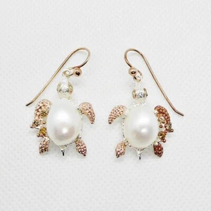 Barock Perlen Saphir Peridot Ohrhänger TURTLE 925 Silber 585 Bicolor vergoldet - Bild 1 von 4