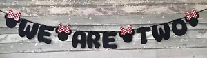 Twins Joint Mickey or Minnie Mouse Theme Birthday Banner 1st 2nd 3rd 4th 5th 6th - Picture 1 of 8