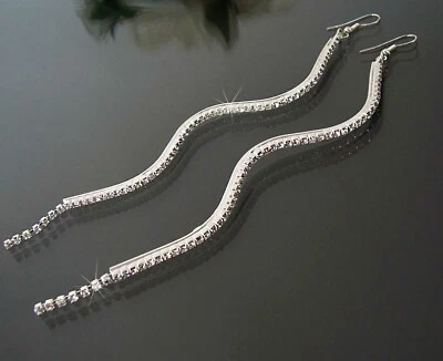 Ohrringe Hänger extralang 14,5cm Strasskristalle Silber plattiert Schmuck O1848* - Bild 1 von 4