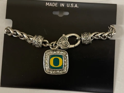 University of Oregon Rhinestone Silver Bracelet Oregon Ducks Charm Bracelet Cover