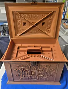 Vtg. Max Klein Sewing Box: Plastic Faux Wood Grain SC-4015 - Picture 1 of 15