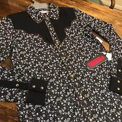 Rock & Roll Denim Women's Retro Style Snap Black Shirt B4S3023 - Image 1 of 4