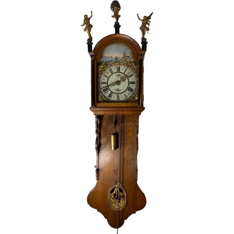 Dutch Frisian Gilt Oak and Painted Iron Staartklok Wall Clock Cover