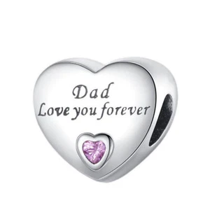 Genuine Sterling Silver 925 Dad Love Heart Forever Charm - Picture 1 of 1
