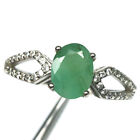 Gemstone 6 x 8 mm. Green Emerald & Zircon Brand Ring 925 Silver Size 7