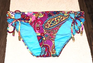 NEW HOBIE SIZE MEDIUM M MULTI-COLOR HIPPIE BOHO PRINT SIDE-TIE BIKINI BOTTOM - Picture 1 of 6