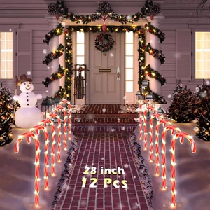 28" Christmas Candy Cane Pathway Markers, Set of 12 Pack Christmas Outdoor Decor - Picture 1 of 12