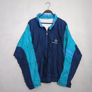 Vintage Sergio Tacchini Track Jacket Bomber XL US44 EU54 Blue Nylon Shiny Mens - Picture 1 of 16