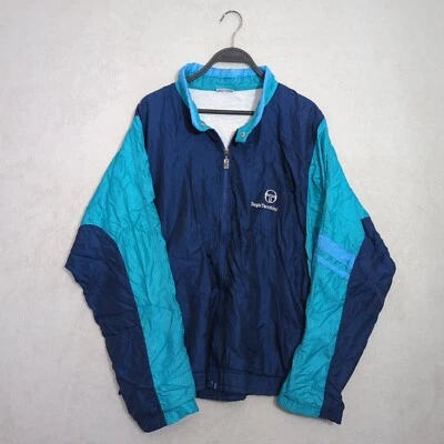 Vintage Sergio Tacchini Track Jacket Bomber XL US44 EU54 Blue Nylon Shiny Mens - Image 1 of 4