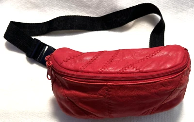Cartera unisex vintage de cuero genuino ajustable Fannie Pack retazos rojo brillante Foto 1 de 4