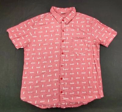 Coca-Cola Men's Sz XL Button Down Red/White Short Sleeved 100% Cotton Shirt - Image 1 of 4
