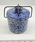 Vintage Blue Speckled Cheese Butter Wire Bale Lidded Crock No Seal