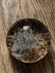 Vtg Glass Paperweight controlled bubble 3” gold stone burst black base chip edge - Picture 1 of 10