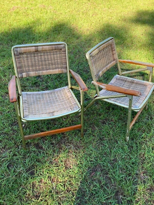 Pair of Vtg Mid-Century Telescope Co. Faux Wicker Folding Lawn Chair - Image 1 of 4