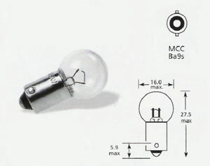 12 volt 5 watt MCC Ba9s classic car side tail dash lamp bulb 989 (Box of 10) - Picture 1 of 6