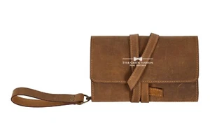 Genuine Leather Vintage Tobacco Single Pipe Bag Wristlet Rollup Strap Pouch - Picture 1 of 7
