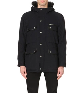 Giacca Cappotto Nuovo The Kooples Miscela Lana Con Cappuccio 52 42 Blu Scuro Navy M L - Foto 1 di 12