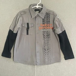 Harley Davidson Long Sleeve Button Up Shop Shirt Boys Size 6 - Picture 1 of 6