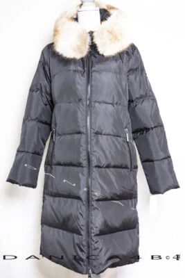 Michael Kors女式连帽可拆卸人造毛皮修剪羽绒外套M黑色 — 第 1/4 张图片