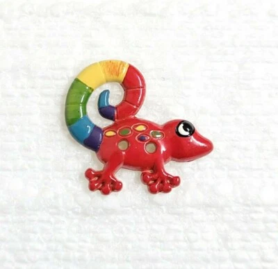 JHB Red Lizard Button 22mm Metal 2 Hole Novelty Rainbow Gecko Sewing Art Crafts - Image 1 of 4