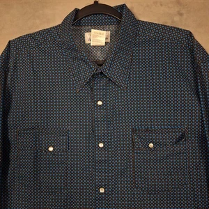 Wrangler Shirt Mens 2XL Blue All Over Print Western Wrancher Pearl Snap L/S - Picture 1 of 11
